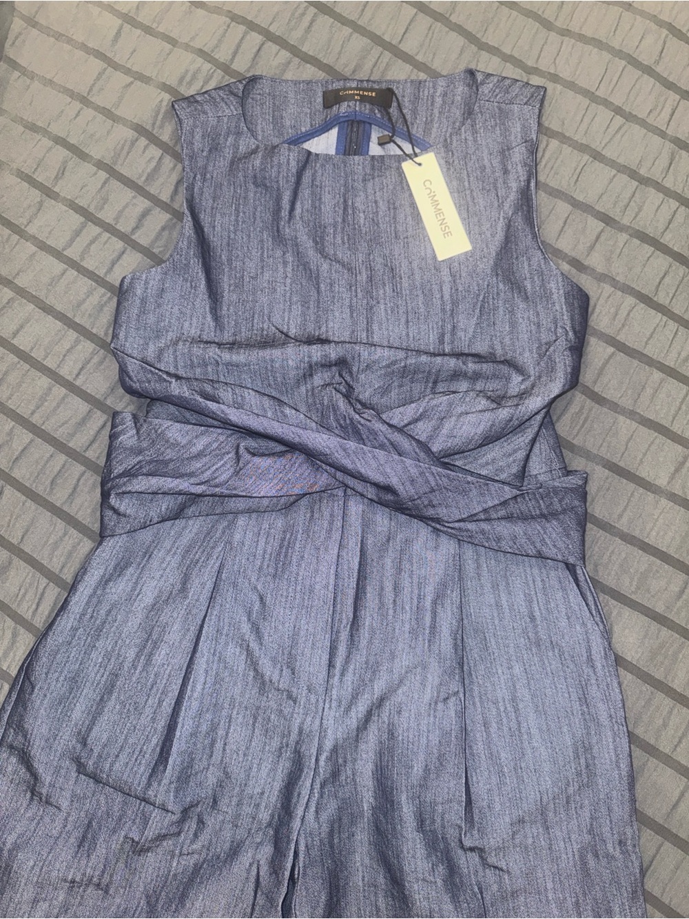 Commense Blue Wide-Leg Pantsuit with Tie-Front Crop Top - Picture 2 of 5